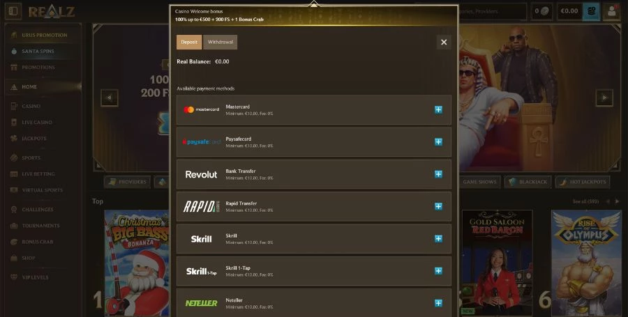 Realz Casino – Lobby Giochi